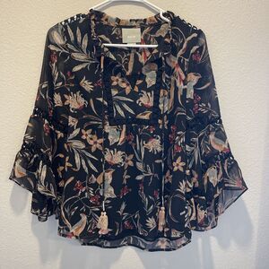 Maeve Anthropologie Women's XS Oversized Odette Floral Peasant Blouse Boho Flowy